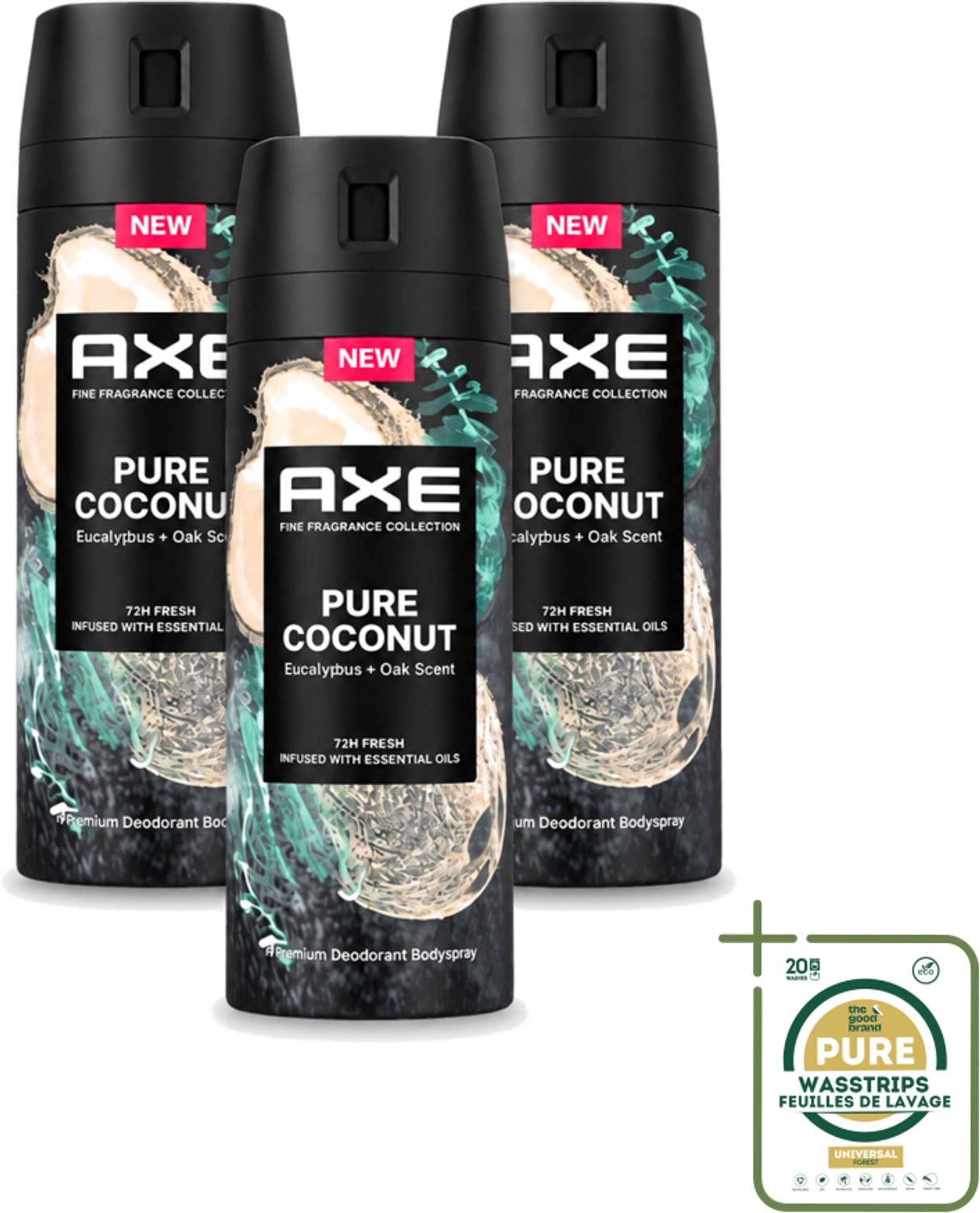3 x Axe – Deodorant Spray – Pure Coconut – 150 ml - Deodorant Spray - Kokosgeur - Frisheid - Transpiratiegeur - Mannelijke Deodorant