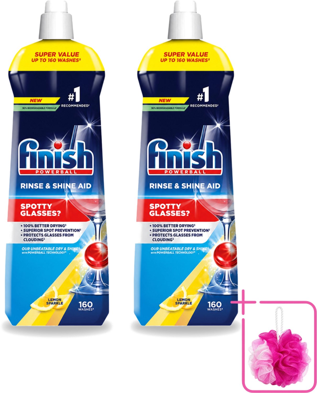 2 x Finish - Powerball - Vaatwasreiniger - Glansspoelmiddel - Perfecte Droging - Citroen - 160 Wasbeurten - Bulkverpakking - Glansspoelmiddel - Douchemop - Snel drogen