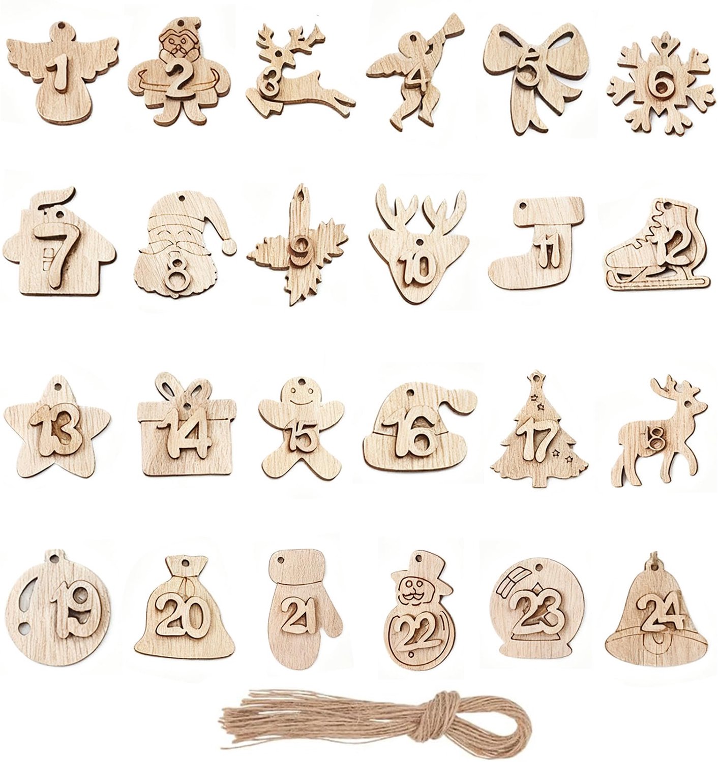 VYNZOR Adventskalender van hout om te personaliseren, 24 houten cijfers 1-24 voor kerstdecoratie, aftelcijfers - ShopVlot