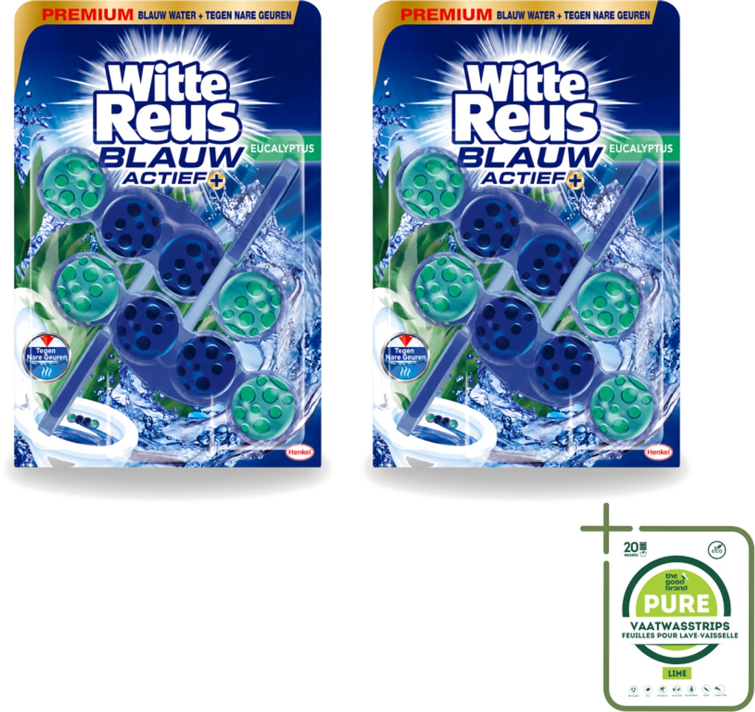 2 x Witte Reus - Toiletblok - Blauw Actief Eucalyptus - 2 Toiletblokken - Grootverpakking - Vaatwasstrips - Toiletblok - Toilet Reinigen - Blauw Water - Kalkaanslag Voorkomen - Frisse Geur