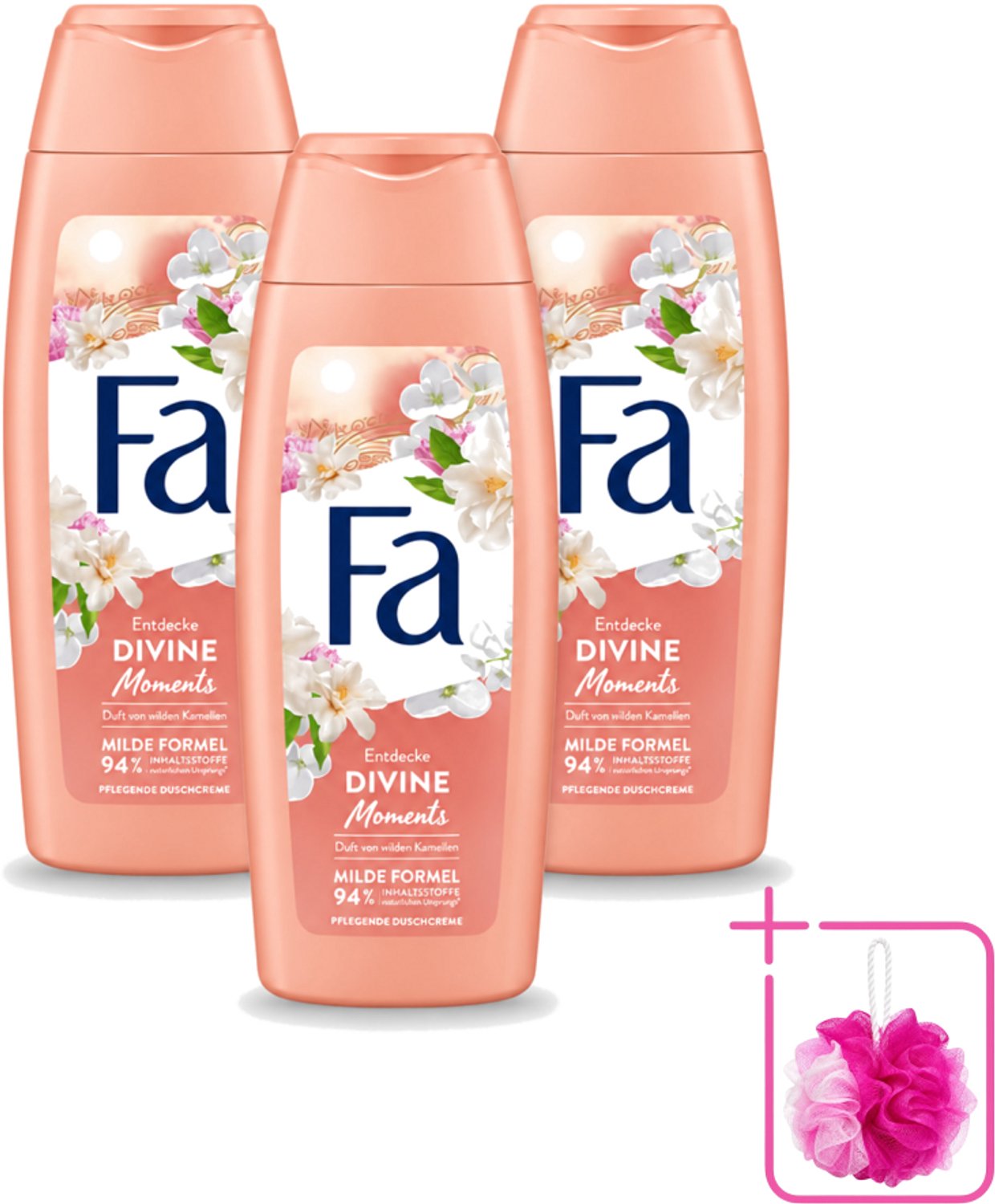 3 x Fa - Douchecrème - Divine Moments - Verzorgen & Voeden - Verfrissend - 250 ml - Bulkverpakking - Douchecrème - Douchemop - Camelia