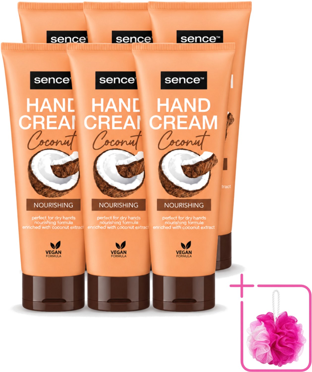 6 x Sence – Handcrème – Coconut Nourishing – 75 ml - Bulkverpakking - Handcrème - Douchemop - Kokosolie