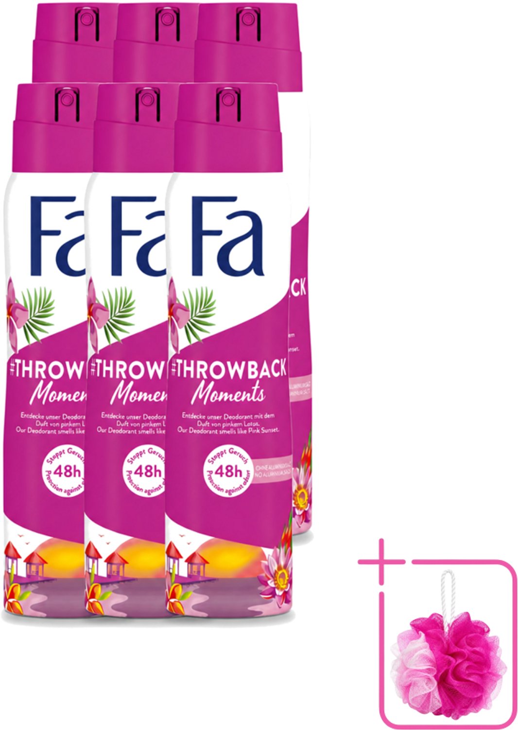 6 x Fa - Deodorant Spray - Throwback Moments - Roze Lotus - 48 uur Bescherming - 150 ml - Bulkverpakking - Deodorant Spray - 48 uur bescherming