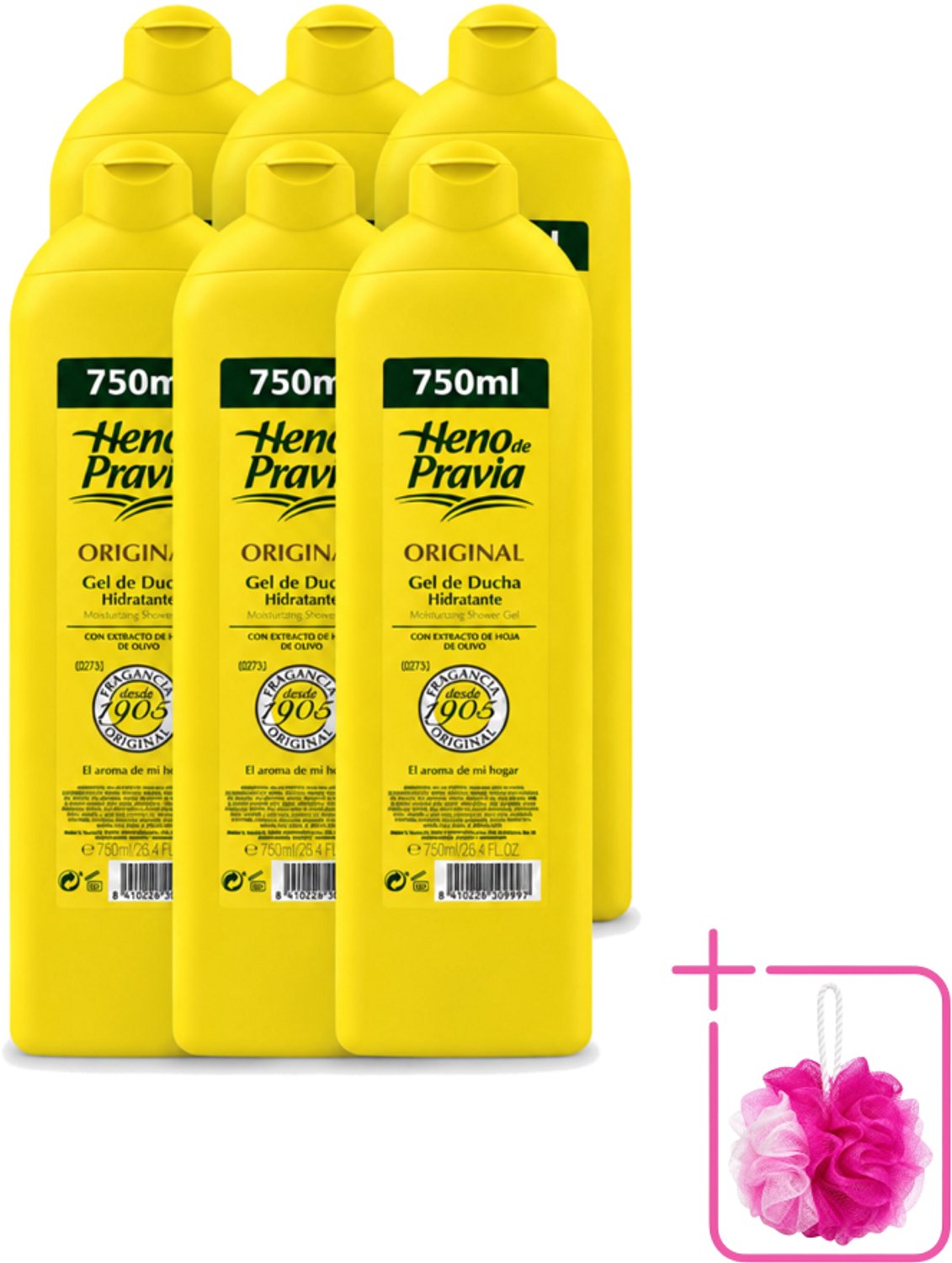 6 x Heno De Pravia - Douchegel - Original Geur - 750 ml - Bulkverpakking - Douchegel - Douchemop - Huid verzorging