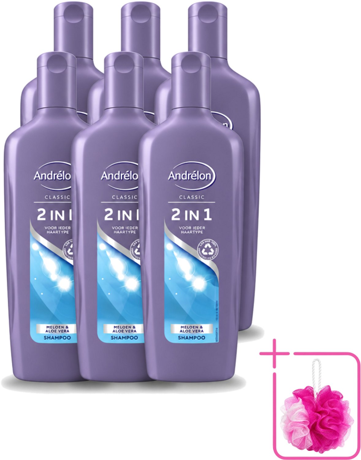 6 x Andrélon - 2-in-1 - Shampoo - Voor Snel & Effectief Wassen - 300 ml - Bulkverpakking - 2-in-1 shampoo en conditioner - Douchemop - Snel wassen