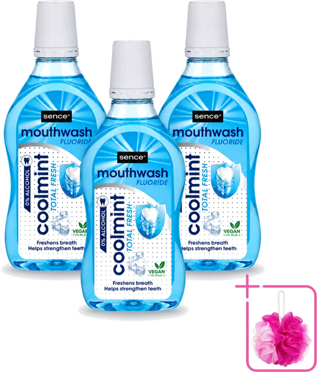 3 x Sence - Fresh Coolmint - Mondwater - Verfrissend - 500 ml - Bulkverpakking - Mondwater - Douchemop - Frisse adem