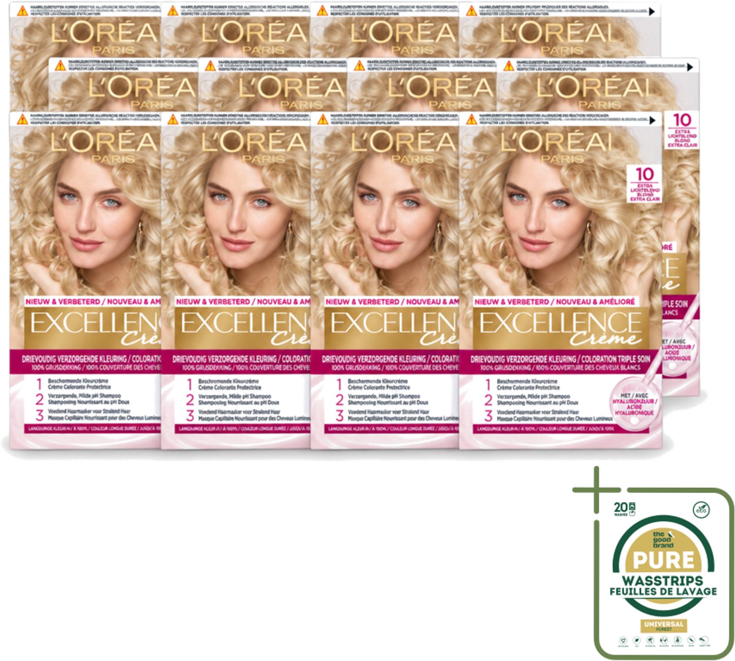 12 x L'Oréal Paris - Excellence Crème - Extra Lichtblond 10 - Haarverf - Permanente Haarkleuring - Haarverf - Permanente Haarkleuring - Grijsdekking - Extra Lichtblond - Haarverf Grijsdekking