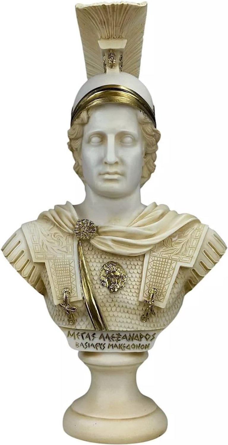 Alexander de Grote Macedonische Koning Buste Hoofd Sculptuur Standbeeld Patina Afwerking