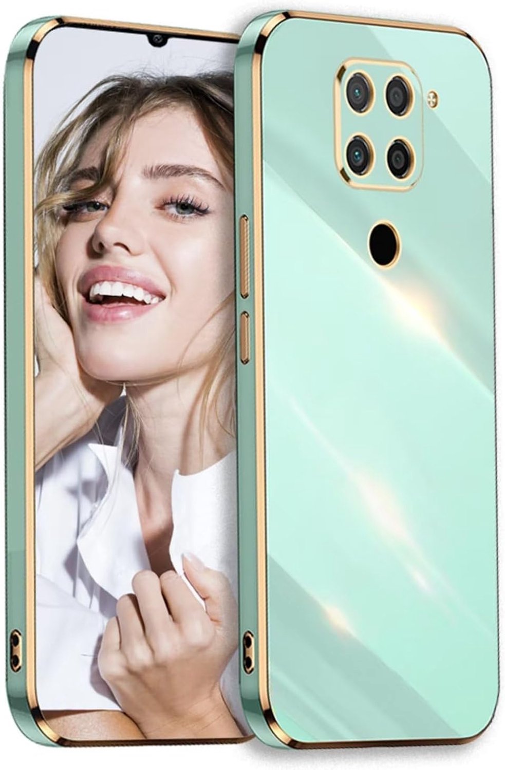 Hoesje voor Xiaomi Redmi Note 9 Case, Zachte TPU Siliconen Beschermhoes voor Dames en Meisjes, Beschermende Schokabsorptie Gouden Border Plating Telefoonhoes Cover Groen