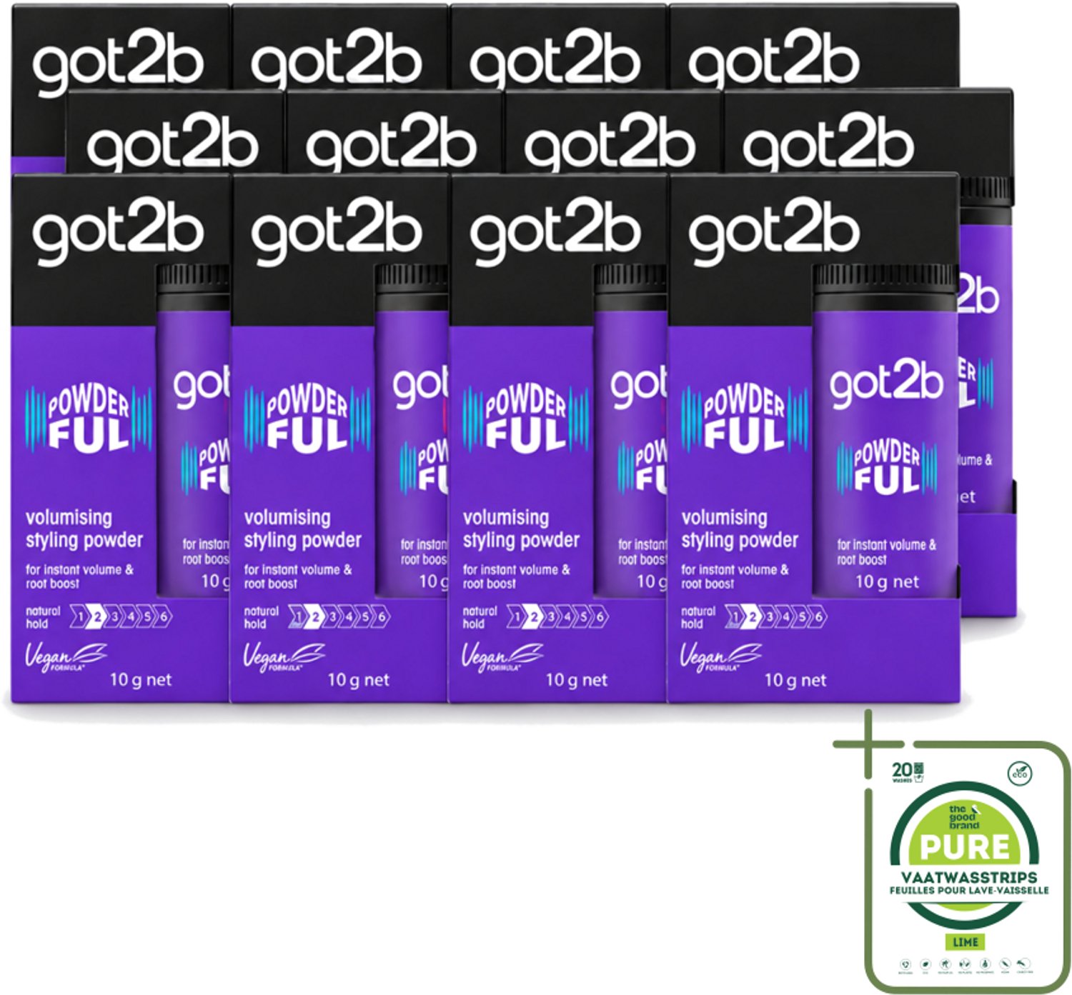 12 x Got2B - Stylingpoeder - Powderful - 10 g - Grootverpakking - Vaatwasstrips - Haar Volume - Haarkleur - Haartextuur - Haarkleur - Haarkleur