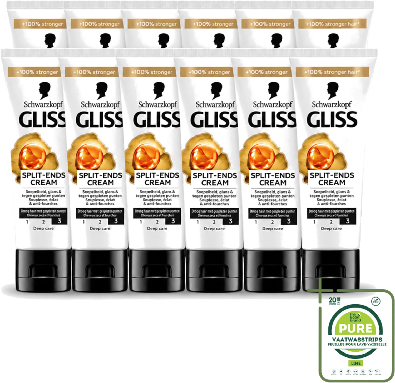12 x Gliss - Split-Ends Cream - Tegen Gespleten Haarpunten - 50 ml - Grootverpakking - Vaatwasstrips - Gespleten Haarpunten - Haarverzorging - Haarstructuur - Haarbreuk - Haarversterking