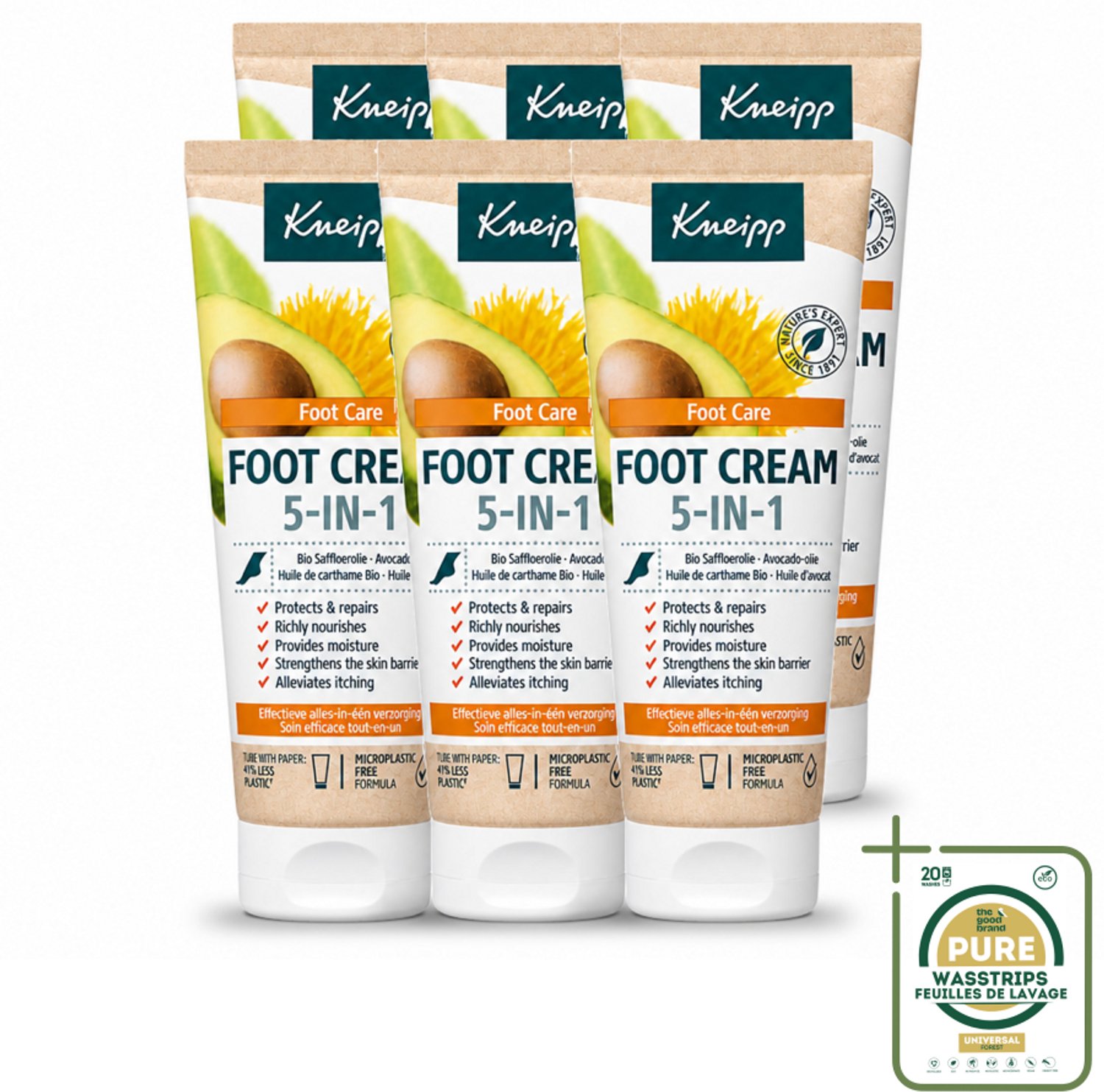 6 x Kneipp - Voetcrème 5‑in‑1 - Verlicht jeuk, hydrateert & herstelt - 75 ml - Wasstrips - Voetcrème - Voetverzorging - Voeten Hydrateren - Jeuk Verlichten - Voeten Herstellen