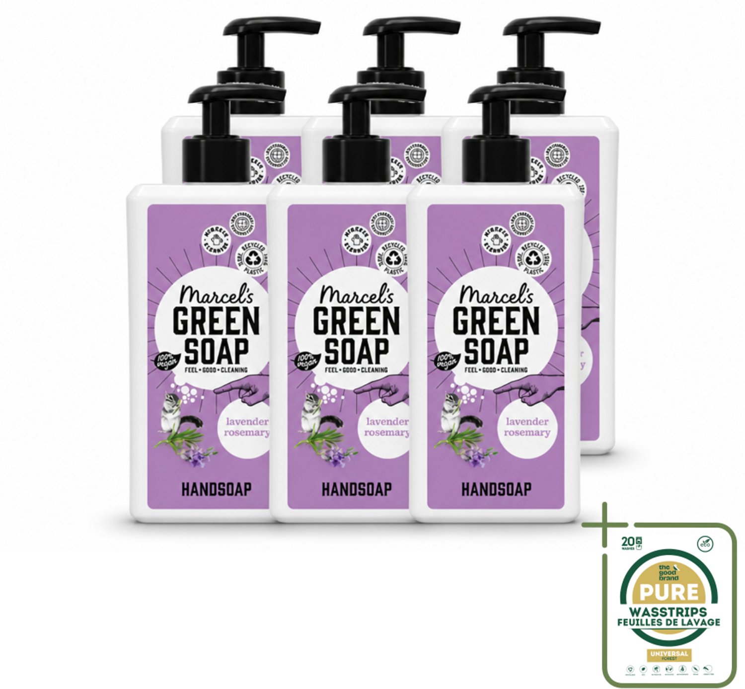 6 x Marcel's Green Soap - Handzeep - Lavender & Rozemarijn - Voor dagelijks gebruik - 500 ml - Wasstrips - Handzeep Lavendel En Rozemarijn - Natuurlijke Handzeep - Geur Handzeep - Handwas - Gezond Handwas
