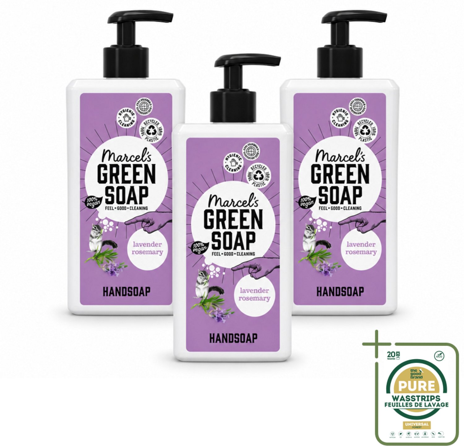 3 x Marcel's Green Soap - Handzeep - Lavender & Rozemarijn - Voor dagelijks gebruik - 500 ml - Wasstrips - Handzeep Lavendel En Rozemarijn - Natuurlijke Handzeep - Geur Handzeep - Handwas - Gezond Handwas