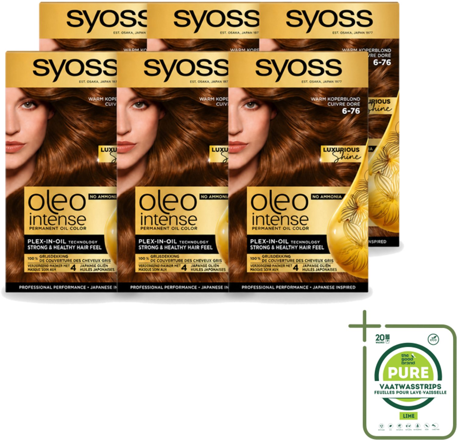6 x SYOSS - Oleo Intense 6-76 - Haarverf - Permanente Haarkleuring - Warm Koperblond - Langdurige Kleur - Grootverpakking - Vaatwasstrips - Haarkleur - Haarkleuring - Warm Koperblond - Olieformule - Grijsdekking