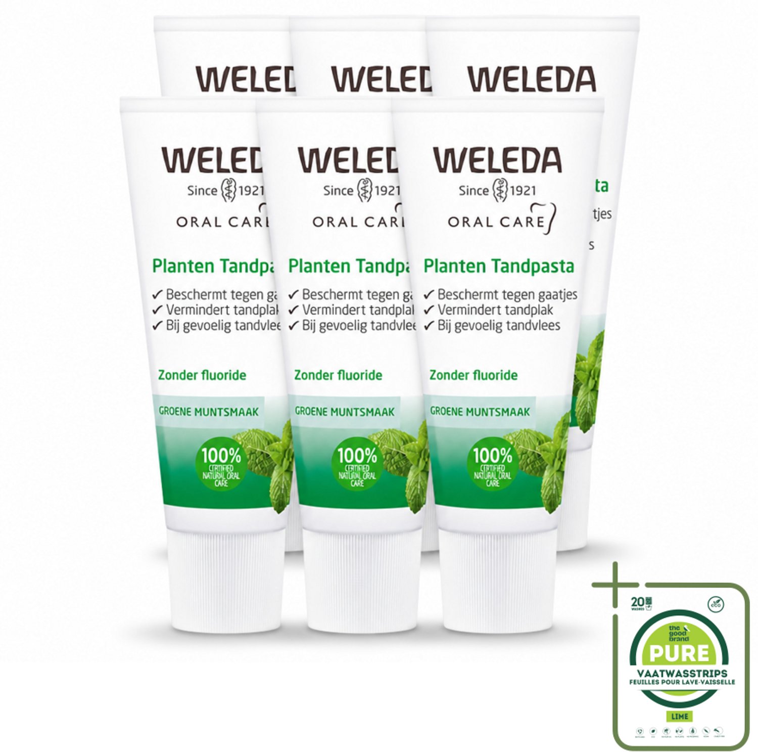 6 x WELEDA - Planten tandpasta - 75 ml - Grootverpakking - Vaatwasstrips - Natuurlijke Tandpasta - Tandvlees Kalmeren - Tanden Reinigen - Kamille-extract - Mirre