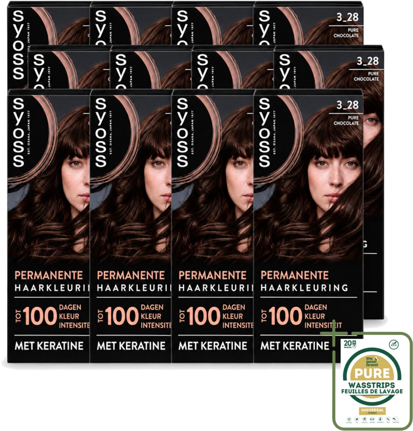 12 x SYOSS - Coloration 3-28 Pure Chocolade - Haarverf - Grijsdekking - Vermindert Haarbreuk - Wasstrips - Haarverf - Permanente Haarkleuring - Grijsdekking - Keratine - Langhoudende Kleur
