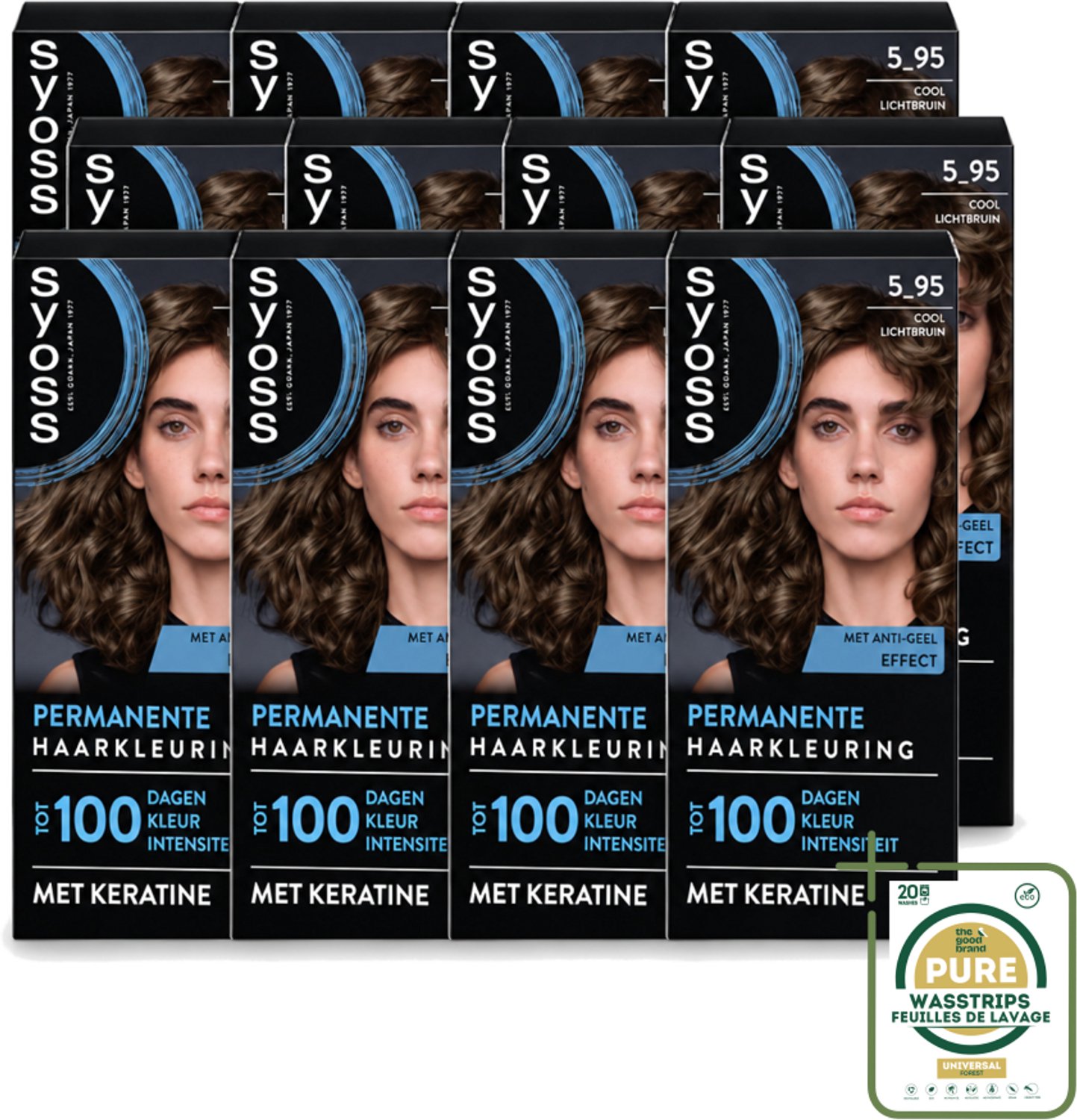 12 x SYOSS - Permanent Coloration 5-95 - Haarverf - Permanente Haarkleuring - Cool Lichtbruin - Grijsdekking - Vermindert Haarbreuk - Wasstrips - Haarverf - Haarkleur - Keratine - Permanent Kleur - Cool Lichtbruin