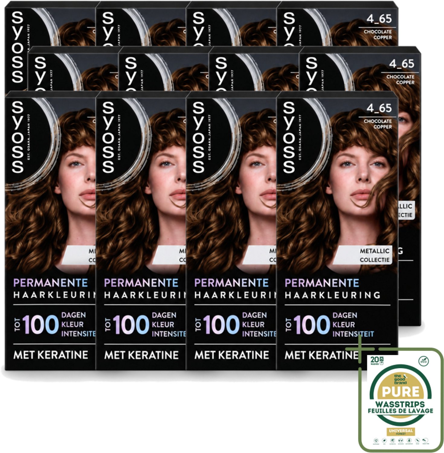 12 x SYOSS - Permanent Coloration 4-65 - Haarverf - Permanente Haarkleuring - Chocolate Copper - Grijsdekking - Wasstrips - Haarverf - Permanente Haarkleuring - Chocolade-koper - Grijsdekking - Keratine