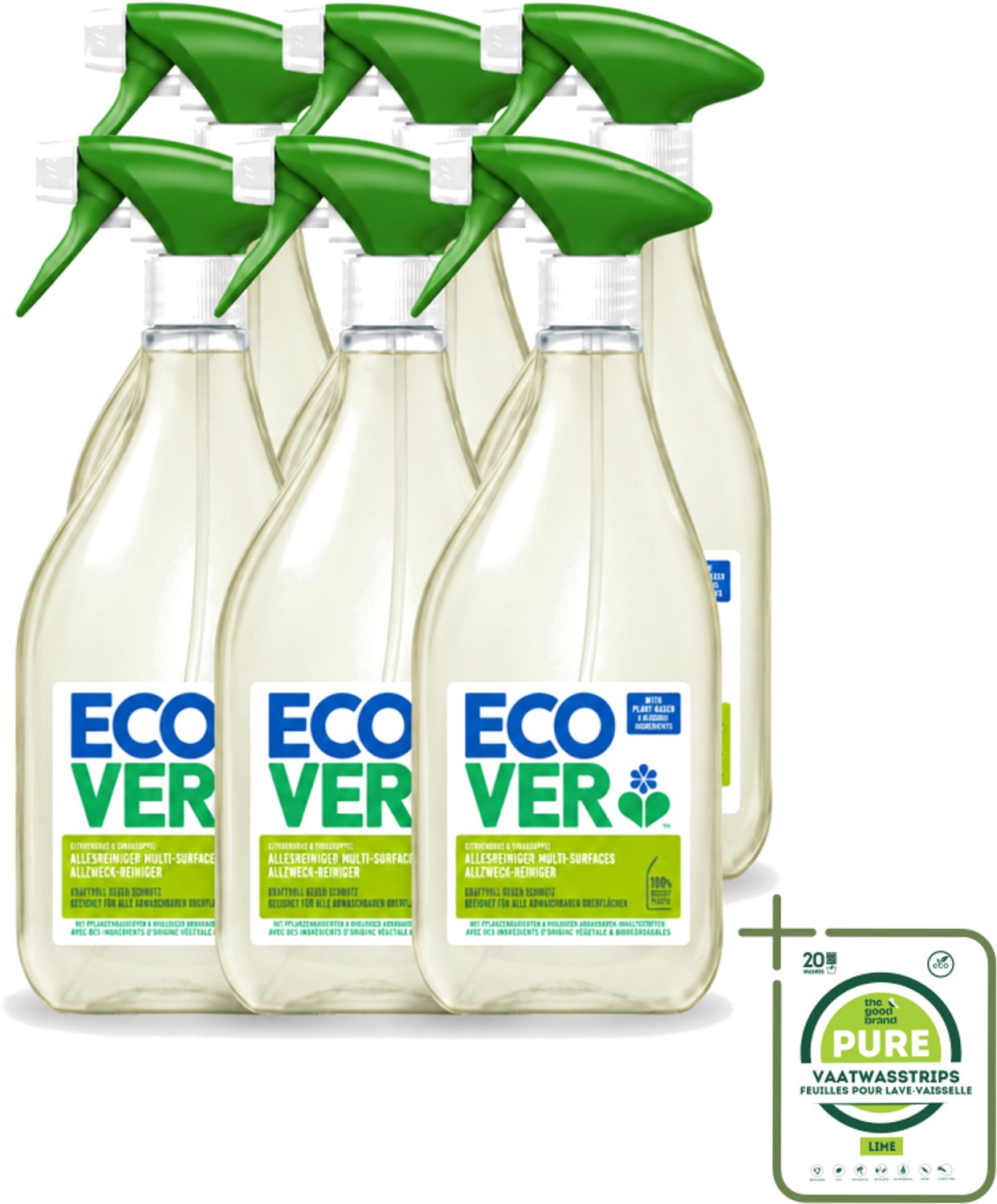 6 x Ecover - Allesreiniger Spray - Citroengras & Sinaasappel - 500 ml - Grootverpakking - Vaatwasstrips - Schoonmaken - Reinigingsmiddel - Citroengras - Sinaasappel - Natuurlijke Reiniging
