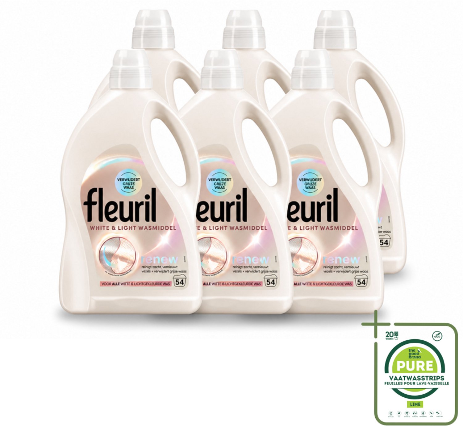 6 x Fleuril - Wasmiddel - White & Light Vloeibaar Wasmiddel - Witte & Lichte Was - 54 wasbeurten - Grootverpakking - Wit Wasmiddel - Licht Wasmiddel - Wasmiddel Voor Witte Kleding - Wasmiddel Voor Lichte Kleding - Wasmiddel Met Kleurherstel