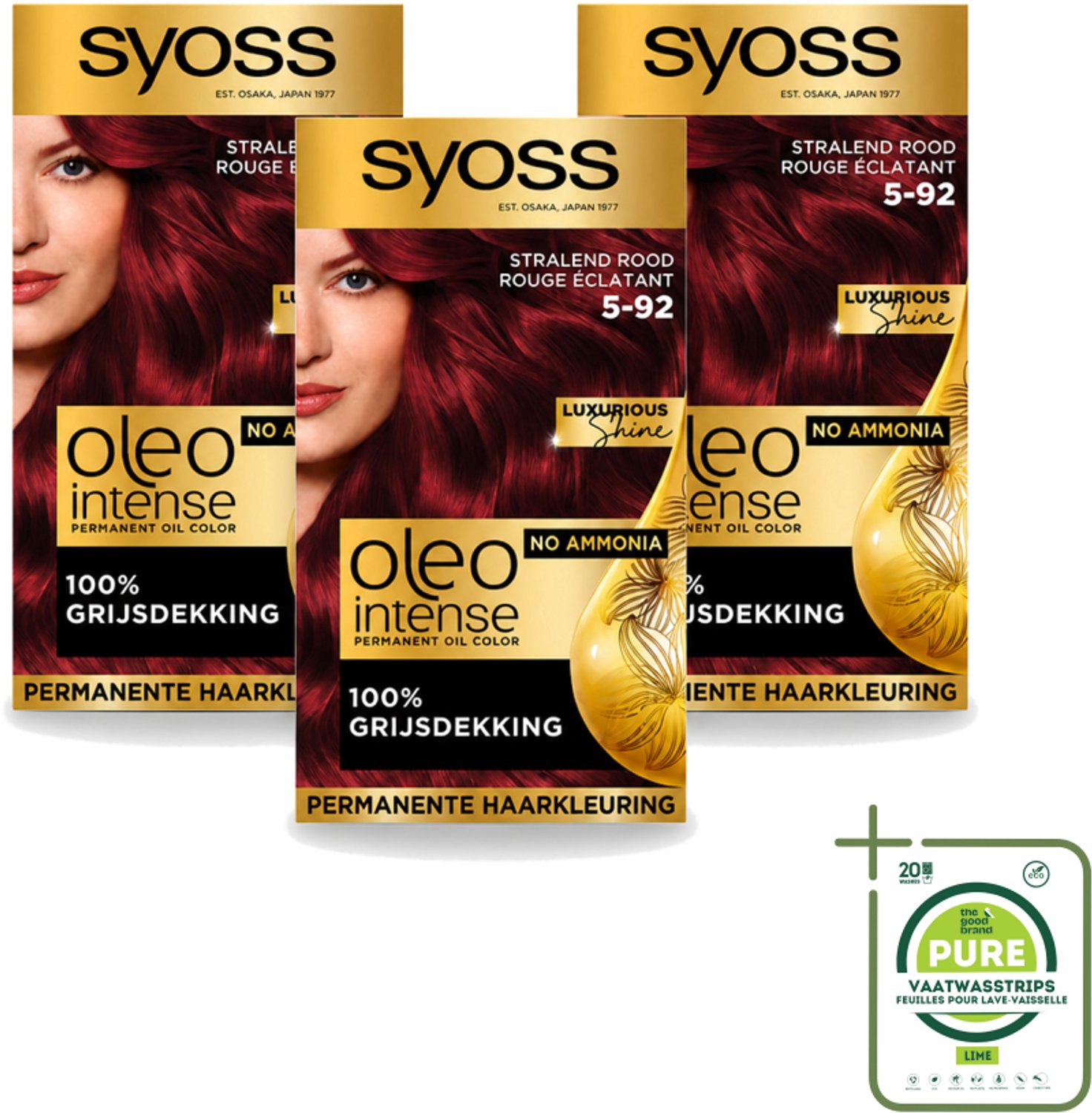3 x SYOSS - Oleo Intense 5-92 - Haarverf - Permanente Haarkleuring - Stralend Rood - Langdurige Kleur - Grootverpakking - Vaatwasstrips - Haarkleur - Rood - Permanente Haarkleuring - Haarkleur Zonder Ammoniak - Haarverf