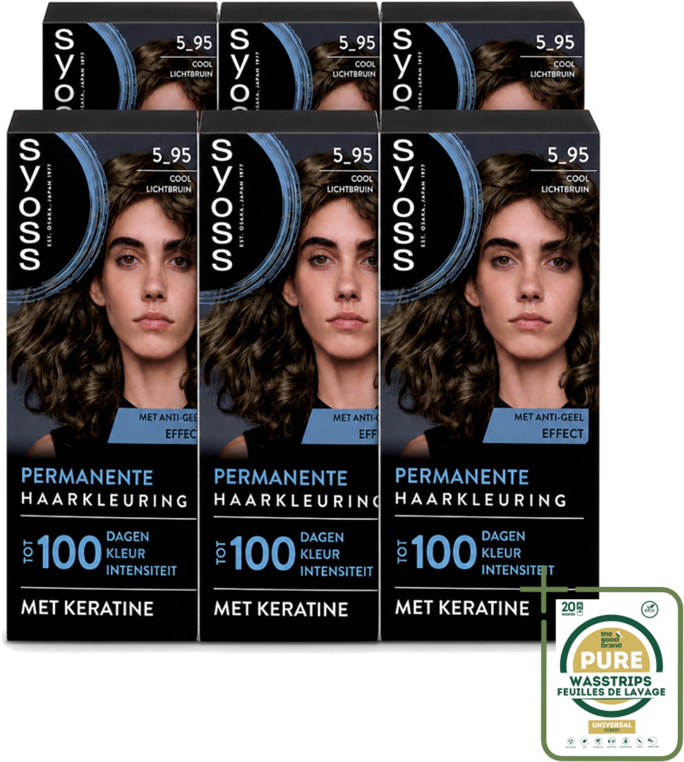 6 x SYOSS - Permanent Coloration 5-95 - Haarverf - Permanente Haarkleuring - Cool Lichtbruin - Grijsdekking - Vermindert Haarbreuk - Wasstrips - Haarverf - Haarkleur - Keratine - Permanent Kleur - Cool Lichtbruin