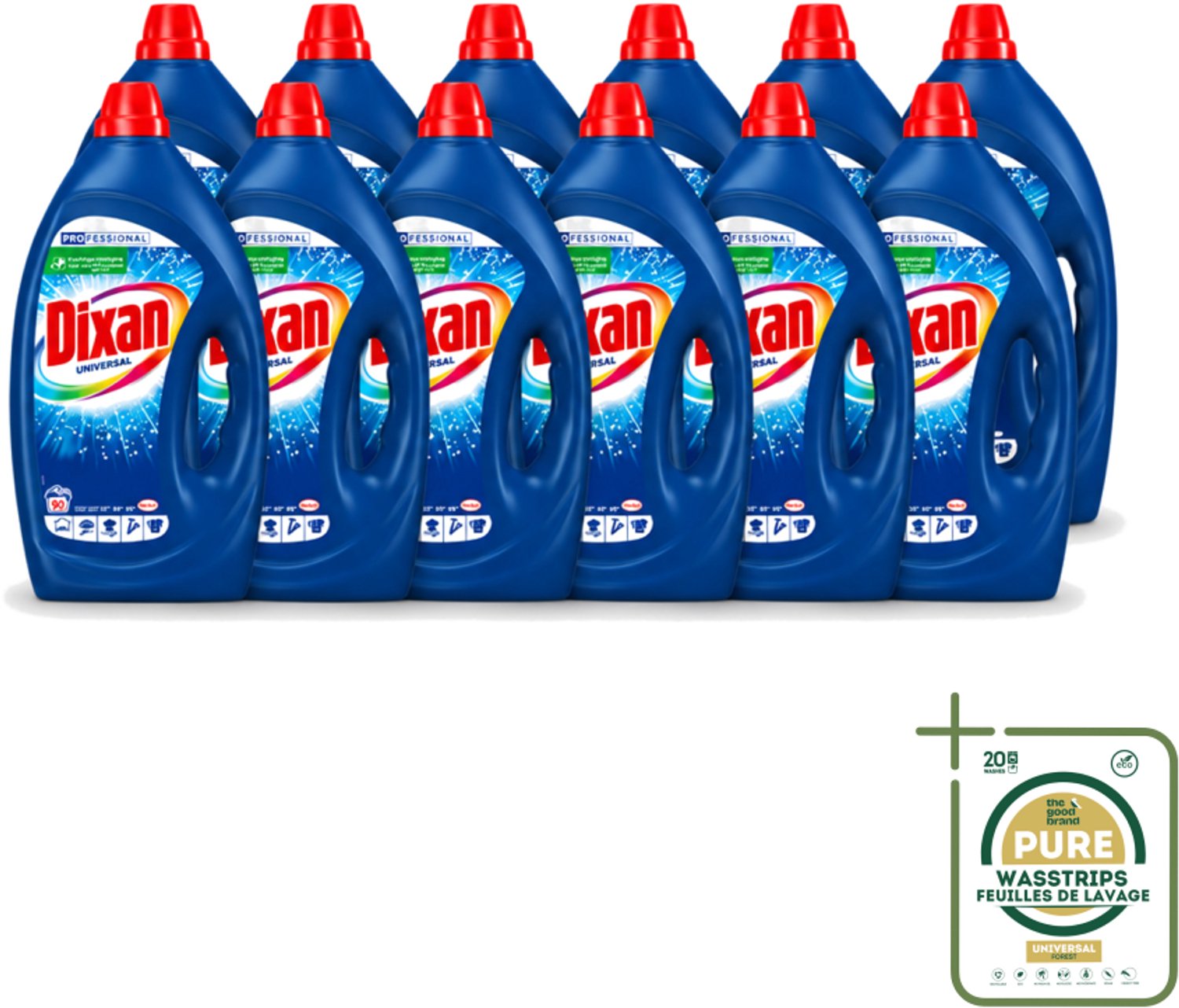 12 x Dixan - Vloeibaar wasmiddel - Alle Kleuren - 90 wasbeurten - Wasstrips - Wasmiddel - Wasgel - Wasbeurt - Vlekverwijdering - Frisheid
