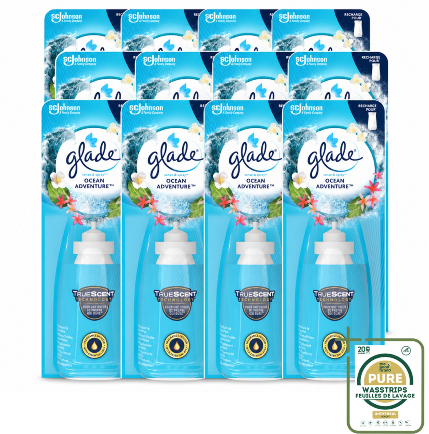 12 x Glade - Sense & Spray - Ocean Adventure - 18 ml - Wasstrips - Luchtverfrisser - Zeegeur - Citrusgeur - Bloemengeur - Automatische Geur