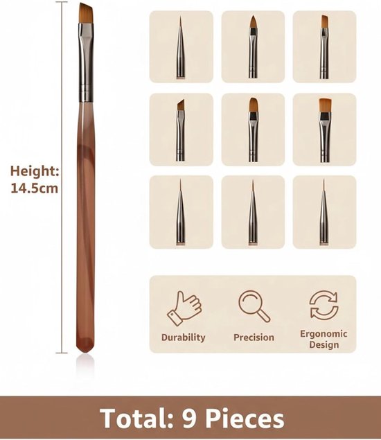Professionele Nail Art Pinsel Set voor Gelnägel en Acryl, Inclusief Dotting Tools voor Perfecte Nageldesigns en Manicure Thuis