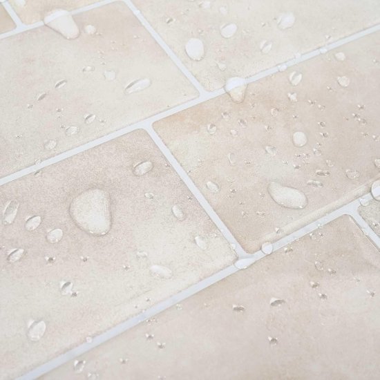 20 stuks metrotegels beige marmer, zelfklevende wandtegels 29 x 21 cm, glanzende pvc-tegels voor keuken en badkamer — afbeelding 3