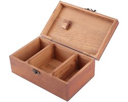 Atyhao Naaidoos, multifunctionele vintage naaidoos van hout naalddraad bewaarkoffer DIY naaigereedschap (Tower Pattern Empty Box)