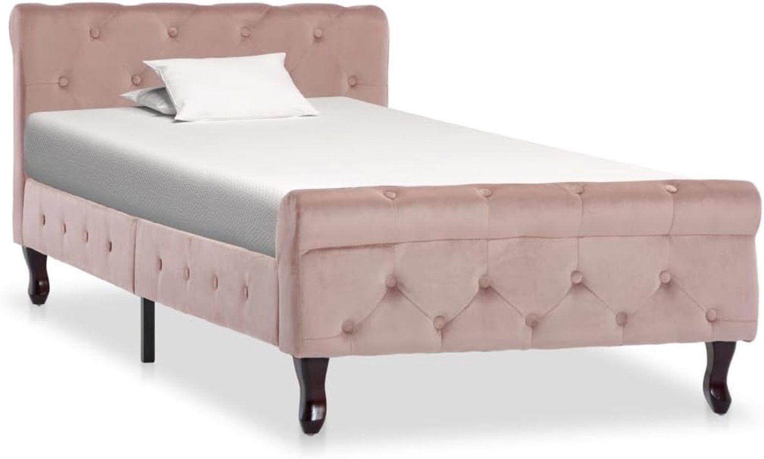 Bedframe, roze fluweel, 90 x 200 cm, klassiek bedframe met fluwelen bekleding en grenenhouten poten voor elegante slaapkamerdecoratie