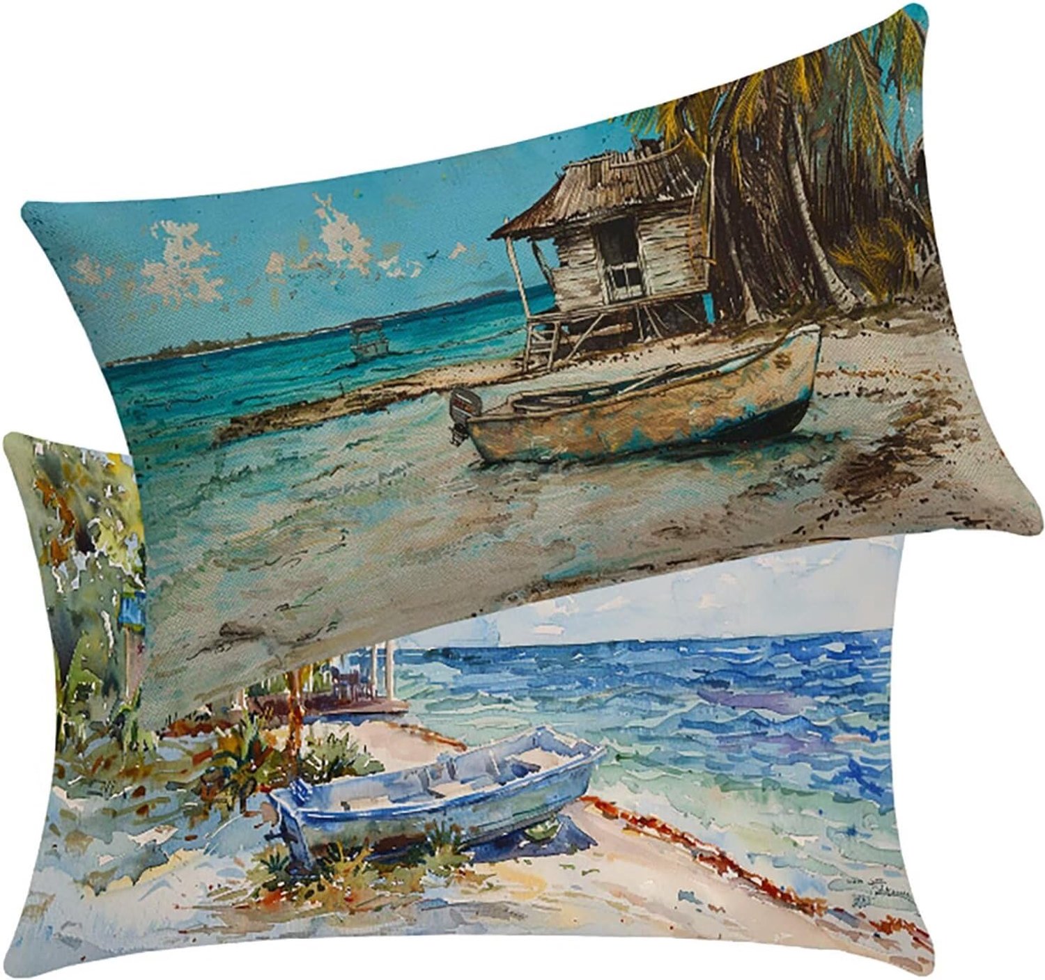 Buitenkussen, waterdicht, landschap, 2 stuks, bruin, 40 x 70 cm, linnen, dubbele naden, versterkt, zetelkussen voor boerderij, huis, decoratief, woonkamer, tuin, cadeau voor dames, BY4 X-N