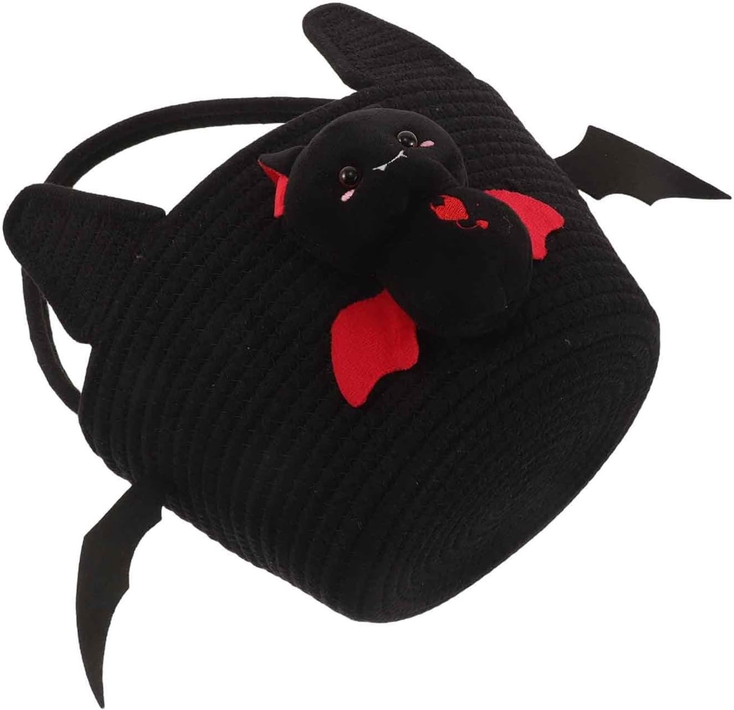 Zwarte Bat Halloween Snoepmand met Katoenen Touw Draagbaar Snoepopslagmandje met Handvat voor Jongen Meisje voor Snoep Snacks Kleine Speelgoedopslag tijdens Feestjes