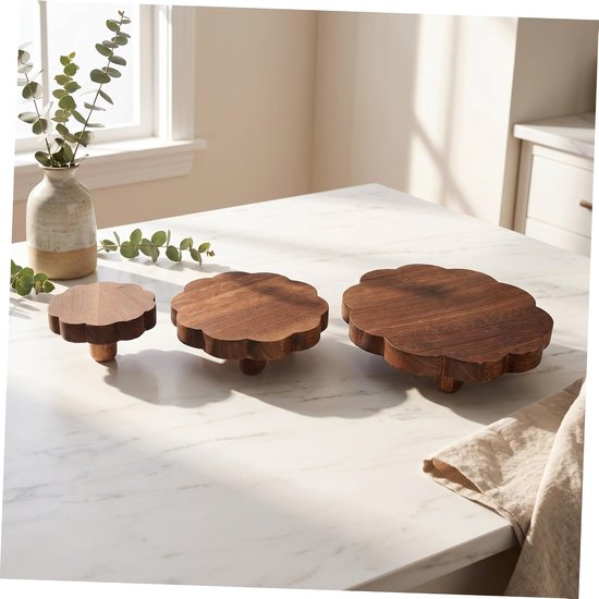 3 Stuks Delige Houten Plantenstandaards met Geschulpte Compacte Voetenbankjes voor Vochtbescherming Decoratieve Presentaties Geschikt voor Kleine Potten in Huis Keuken Kantoor — afbeelding 2