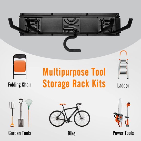 Tuingereedschap Rack Set, Garage Wall Organisatie Hanger met 3 Mop Houder en 6 Multifunctionele Haken, Garden Yard Shovels Harken voor String Hedge Trimmer Bezems Slangen Opvouwbare Stoelen Ladders en meer — afbeelding 2