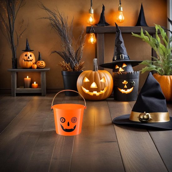 5 Stuks Delige Kleine Halloween Pompoenemmers met Plastic Handvat voor Jongen Meisje Om Snoep Te Compacte Pompoen Traktatie- voor Trick--treat Feestdecoratie — afbeelding 2