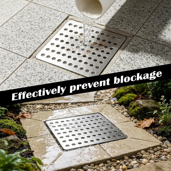 2 stuks afvoerafdekking, roestvrijstalen afvoerafdekking voor buiten 15,5 x 15,5 cm, vierkante afvoerkap met gaten van 0,28 inch voor bladeren, tuin, douche, afvoer — afbeelding 5