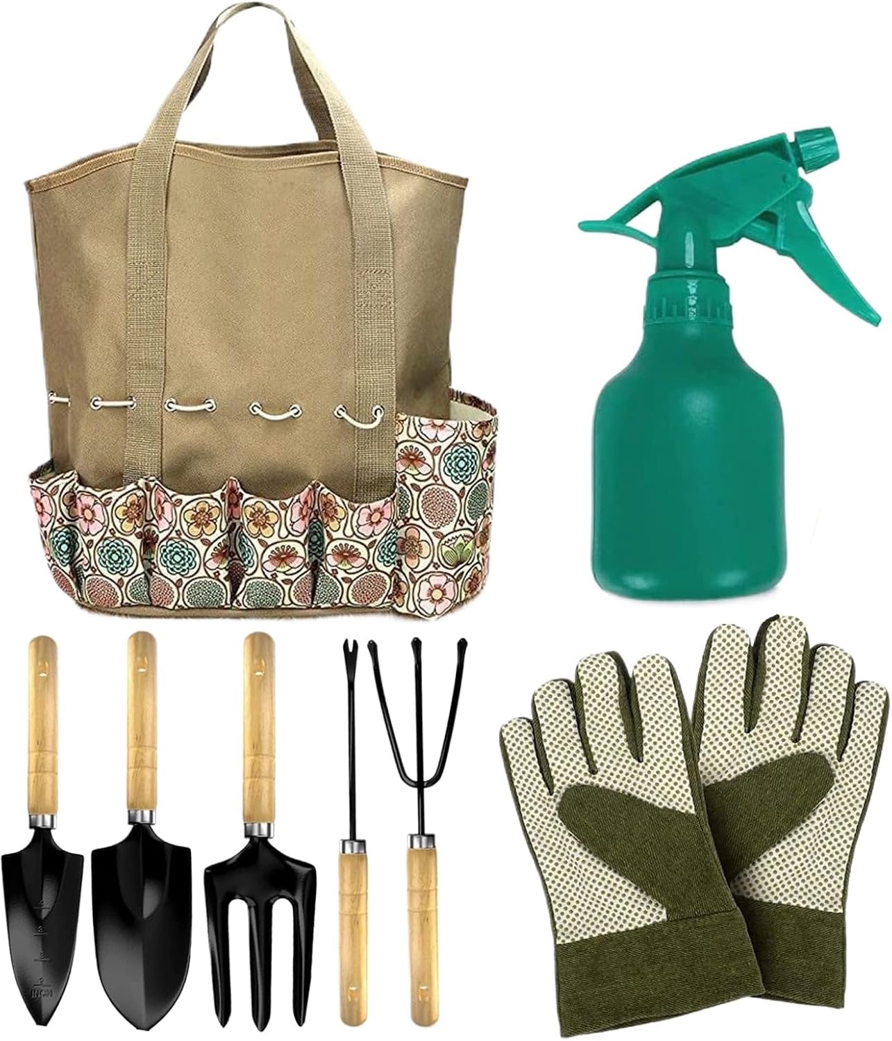Tuingereedschapsset, 8 stuks tuingereedschap met handschoenen en organizer, , roestvrij en ergonomische tuingereedschapsset, voor tuinders om te planten, wieden en snijden