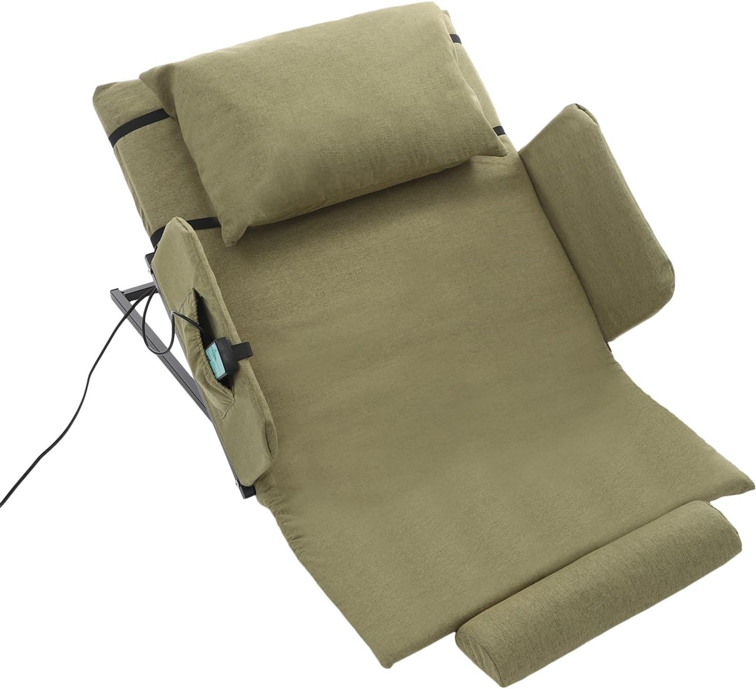 Elektrisch verstelbare rugleuning met kort kussen, vaste armleuningen en hoofdsteun, groen, 2-80 graden, draagbare rugleuning, verstelbare rugleuning voor sit-ups, ligstoel voor oudere