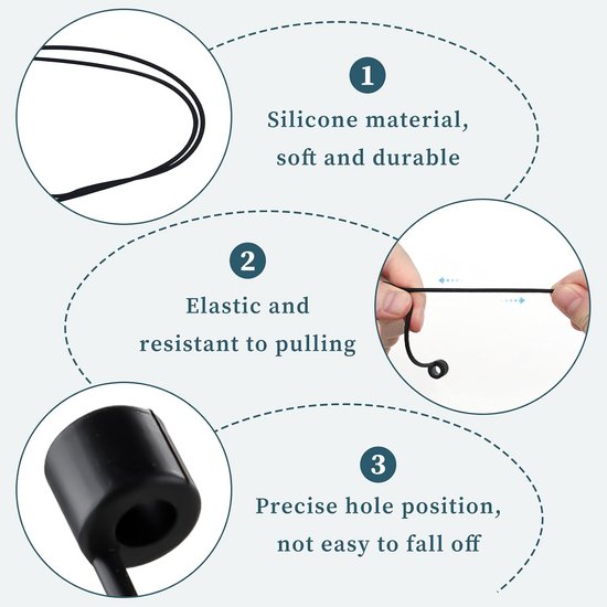 3 stuks bandjes voor AirPods, band voor AirPods, bevestigingsband compatibel met AirPods Pro 2/1 en AirPods 1/2/3, houder band met 70 cm, kleuren: zwart, wit, blauw, ideaal voor sport en dagelijks — afbeelding 3