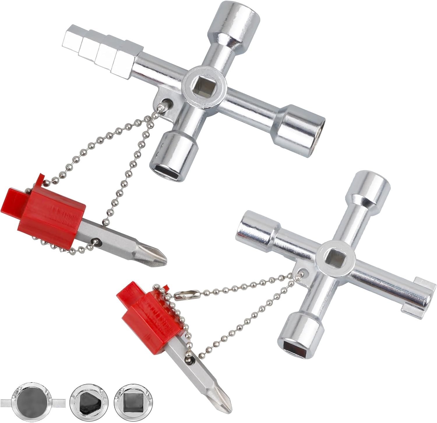 Universele Sleutel - Verchroomd - 4-Weg Multifunctionele Sleutelset - Robuuste Zinklegering - Voor Watermeters en Radiatoren