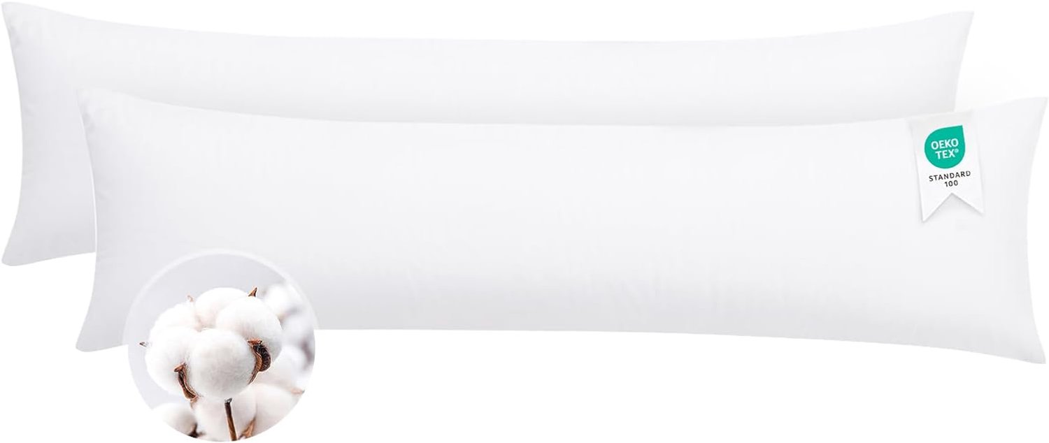 Zijslaapkussen overtrek 40 x 145 cm - katoen - set van 2 - met ritssluiting voor optimale comfort - ShopVlot