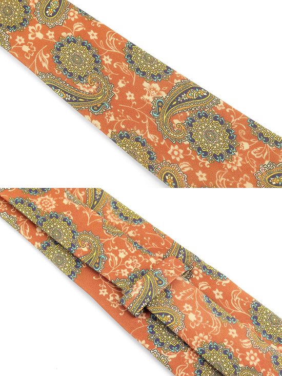 Vintage retro stropdas voor heren, 9 cm breed, brede stropdas, brede stropdas, brede halsband, stijlvol, modieus, kleurrijke stropdas, bedrukt donkeroranje met paisley — afbeelding 4