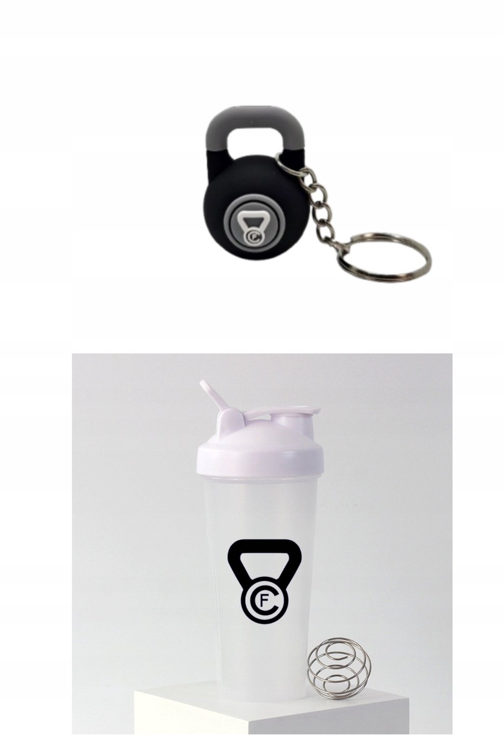 Merkloze Trainingsset: Shaker & Kettlebell Sleutelhanger