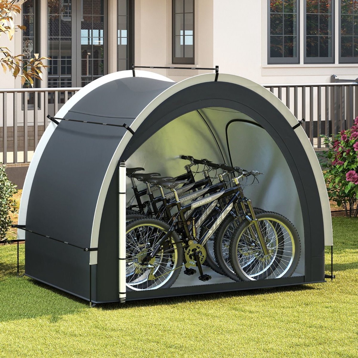 SureDeal® - Opbergkast - Fietsgarage Buiten Fietshoes - Waterbestendig Zilvergecoat Weefsel - 218x153x182 cm - Zwart