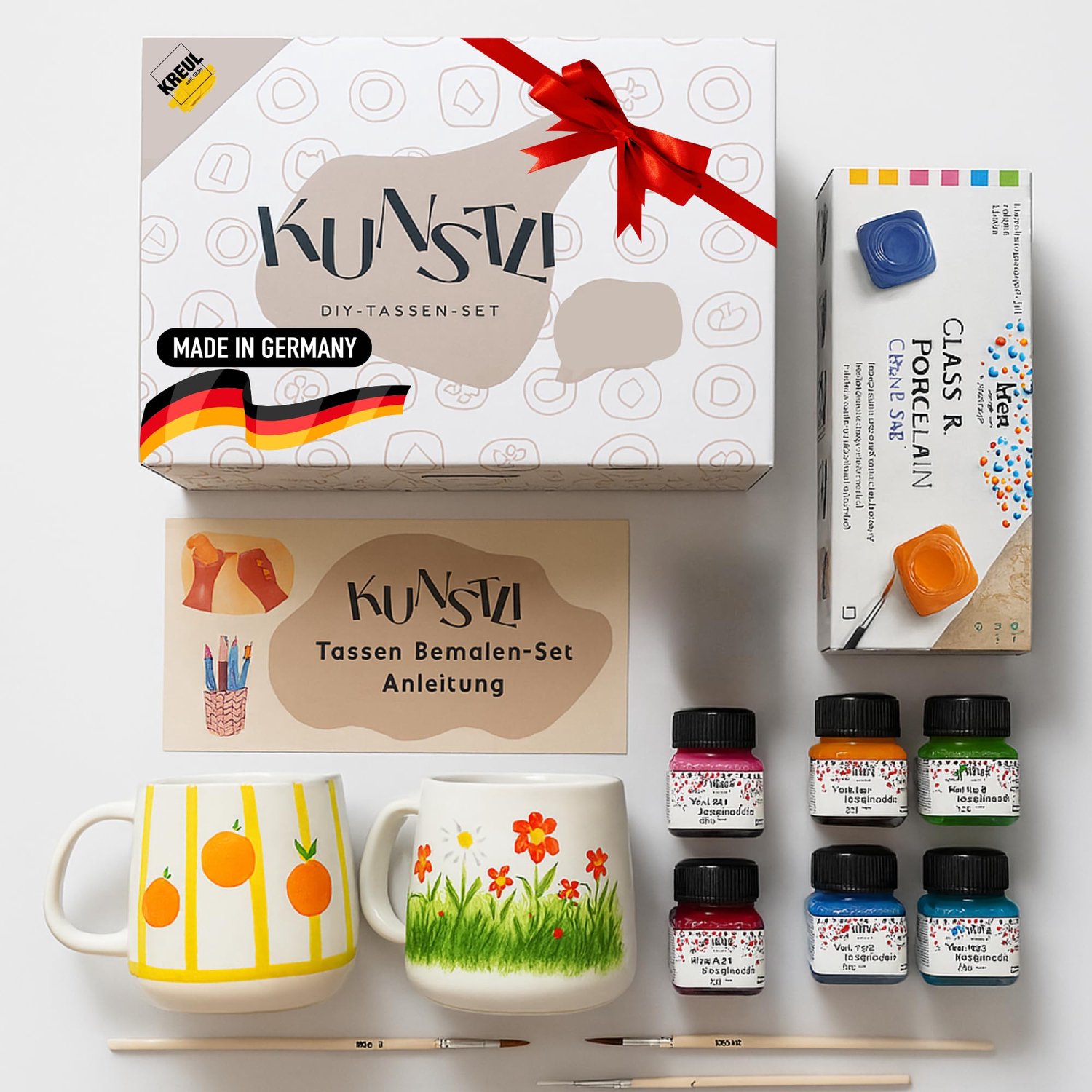 SnelShoppen - Set van 2 DIY Mokken, Keramische Mokken voor Schilderen, Creatieve Verfset met Kleuren, Penselen en Bekers, Perfect Cadeau voor Kinderen