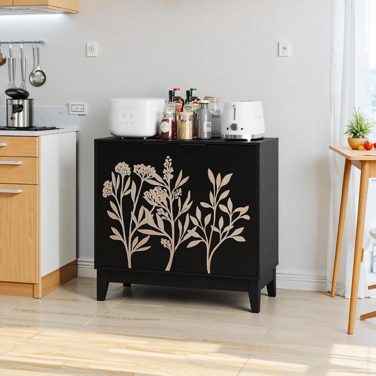 Vintage buffetkast, 80 cm, met gesneden meubels en opbergruimte, dressoir met 2 deuren en verstelbare planken, voor woonkamer, keuken, eetkamer — afbeelding 5