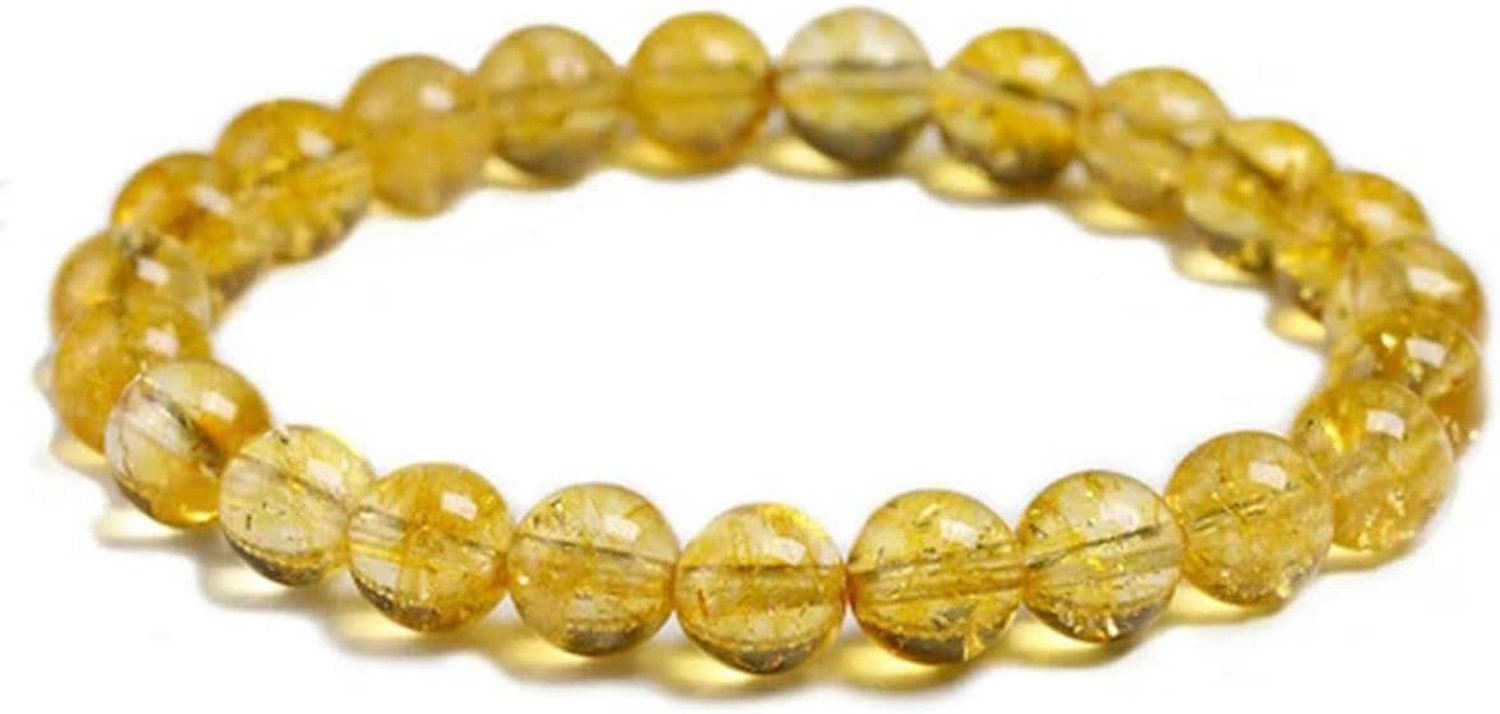 Natuurlijke Gele Citrien Steen 6mm 8mm 10mm Kralen Armband Handgemaakte Quartz Vrouw Mannen Unisex Stretch Bangle, 23cm 9inch, Steen Emaille Glas, Zirkonia Agaat obsidiaan